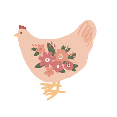 Happy Easter clipart set, Cute bunny rabbit illustration, Childrens egg hunts clip art, Individual elements, Spring vector images in flat cartoon style, Easter basket, chick, spring, flower.