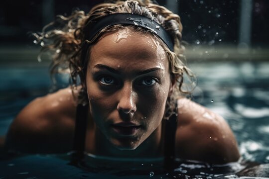 determined woman who is training for swimming as an athlete. Generative AI