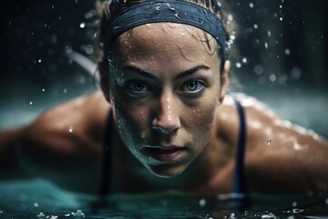 determined woman who is training for swimming as an athlete. Generative AI