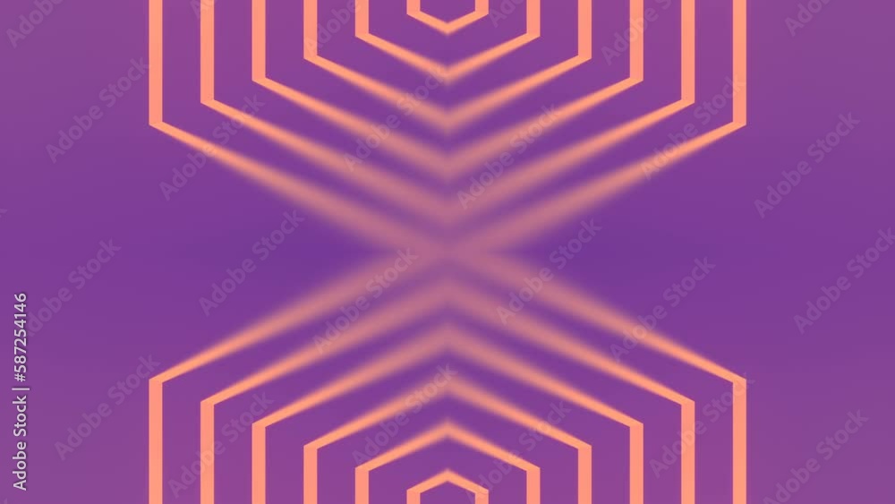 Poster Symmetrical composition with animation of orange rays of light. 3d rendering 4K