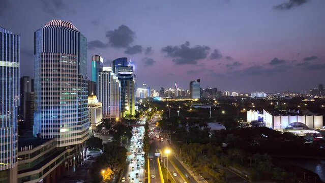 view of modern cityscape of haikou at night
