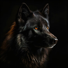 Portrait of a black wolf. Generative AI