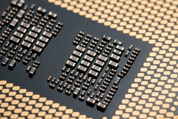 cpu gold pins microchip processor computer component technology. Macro photography Central processing unit - computing