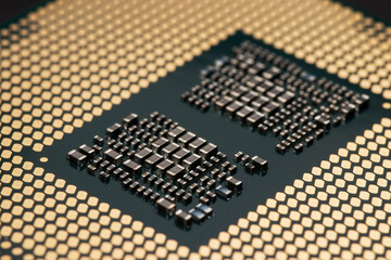 Closeup CPU or Central Processing Unit from motherboard, macro shot microprocessor unit of computer...