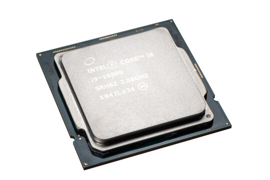 CPU Intel Core i9-10900 Central processing unit microchip, isolated on white background