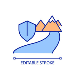 Mountain area security RGB color icon. Wild nature reservation. Highland complex protection. Ecosystem care. Isolated vector illustration. Simple filled line drawing. Editable stroke