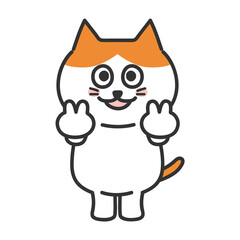 Cat illustration. Comic. Vector isolated. Cartoon. Orange tabby and white cat giving the peace sign on both hands with a smile. transparent PNG.