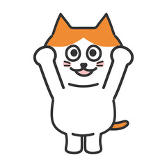 Cartoon. Orange tabby and white cat shouting hurrah. transparent PNG.