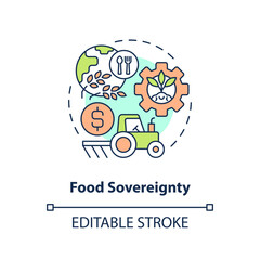 Food sovereignty concept icon. Define farm system. Agriculture policy concern abstract idea thin line illustration. Isolated outline drawing. Editable stroke. Arial, Myriad Pro-Bold fonts used