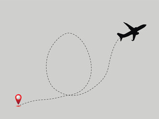 Airplane flight path with easter egg symbol. Happy easter.