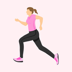Fototapeta na wymiar Running woman side view. Active healthy lifestyle. Flat vector illustration