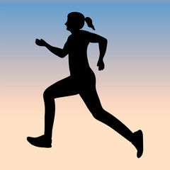 Fototapeta na wymiar Silhouette of Running woman side view. Active healthy lifestyle. Flat vector illustration