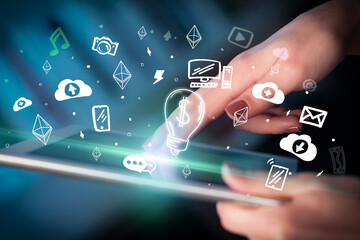 Close-up of a touchscreen with hand drawn icons