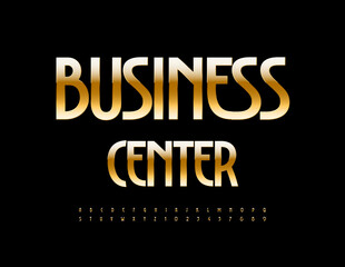 Vector premium sign Business Center. Elite Gold Font. Modern Alphabet Letters and Numbers set