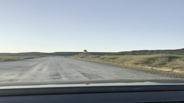 view of the bardenas reales from the car, mountain from the car, largest desert in europe seen from the car, vertically