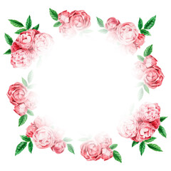 アナログ水彩ピンクのミニバラのサークルフレーム