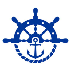 Logo nautical. Silueta de timón y ancla de barco con círculo de cuerda © teracreonte