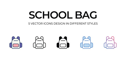 School Bag Icon Design in Five style with Editable Stroke. Line, Solid, Flat Line, Duo Tone Color, and Color Gradient Line. Suitable for Web Page, Mobile App, UI, UX�and�GUI�design.