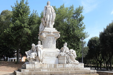 Marble monument in the Borghese garden in Rome, Italy.