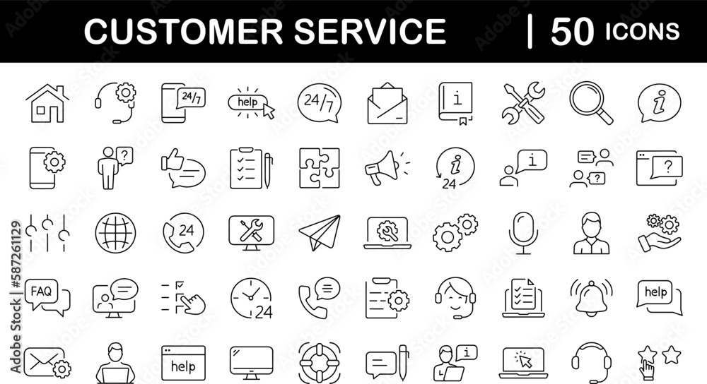 Fototapete customer service set of web icons in line style. help and support. support and service icons for web