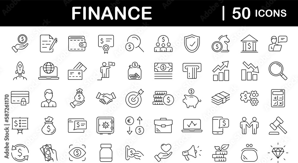 Poster finance set of web icons in line style. money and payment icons for web and mobile app. money, payme