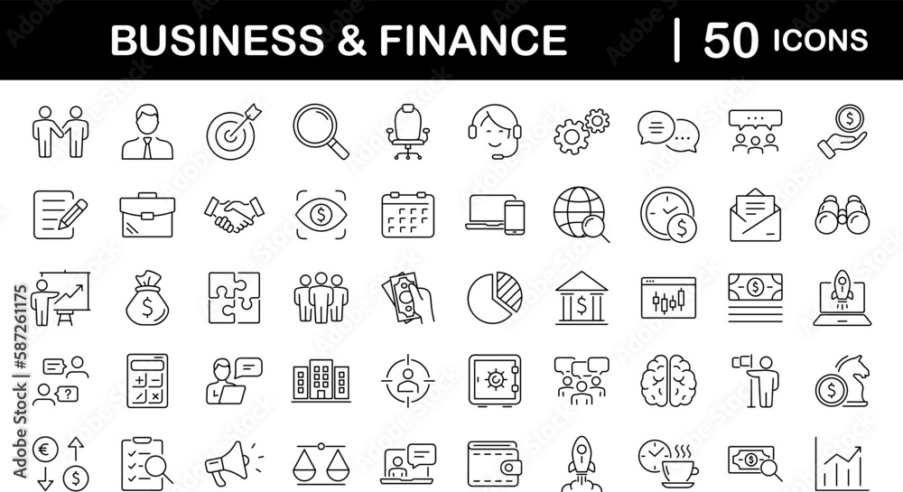 Poster business and finance set of web icons in line style. money and business icons for web and mobile app