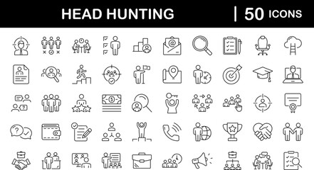 Headhunting set of web icons in line style. Recruitment icons for web and mobile app. Career, resume, job hiring, candidate, HR, business, headhunting, recruitment. Vector illustration