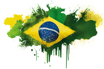 Watercolor brasil flag splash on transparent png background. Generative ai.