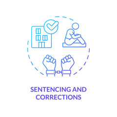 Sentencing and corrections blue gradient concept icon. Imprisonment of convict. Justice system abstract idea thin line illustration. Isolated outline drawing. Myriad Pro-Bold font used