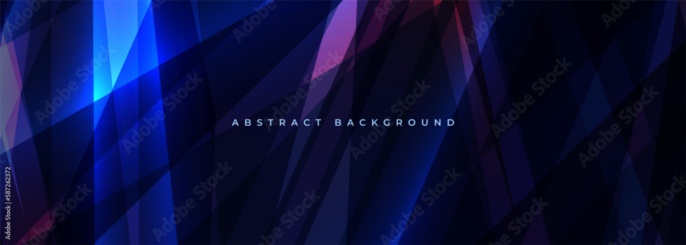 Poster Dark vector technology wide abstract background with blue and pink glowing light lines. Vector illustration