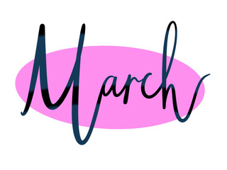 simple design element spring month march on pink fuchsia background lettering cursive stylish decoration calendar ballet journal media