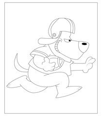 Dog playing football Cartoon illustration. Funny and cute Puppy and soccer ball coloring page for kids. Cartoon illustration Vector flat style