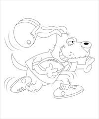 Obraz na płótnie Canvas Dog playing football Cartoon illustration. Funny and cute Puppy and soccer ball coloring page for kids. Cartoon illustration Vector flat style
