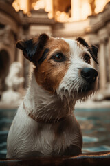 Ein Jack Russel Terrier in einem Brunnen created with Generative AI technologies