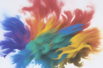 Colorful abstract cloud of smoke flying in the air white background, 3D rendering, generative art.Colors Holi, spring festival Holi.Generative AI.