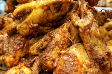Roasted quails barbeque.  grilled pigeon meat, ready to eat for sale.