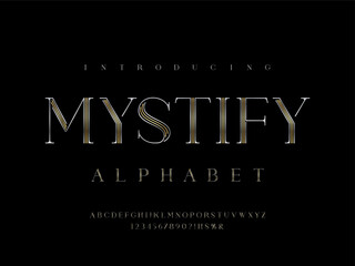 Vector of stylized modern glamorous font and alphabet design with uppercase, numbers and symbols