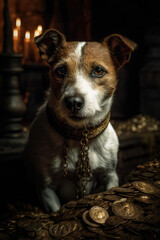 Ein Jack Russel Hund mit einem Goldschatz created with generative AI