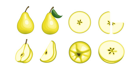 Set of Pear Fruit vector illustration in cartoon style. Healthy nutrition, organic food, vegetarian product.