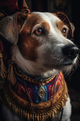 Ein Jack Russel Hund mit altertümlicher Kleidung created with generative AI