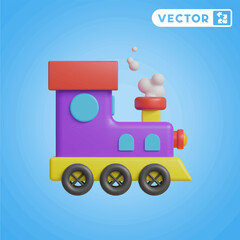 Naklejka premium train toy 3D vector icon set, on a blue background
