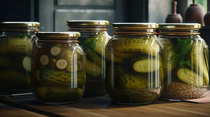 Cucumbers prepared for pickling with peppers, garlic and tomatoes. AI generativ.