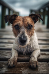 Ein Jack Russel Hund an einem Pier created with generative AI