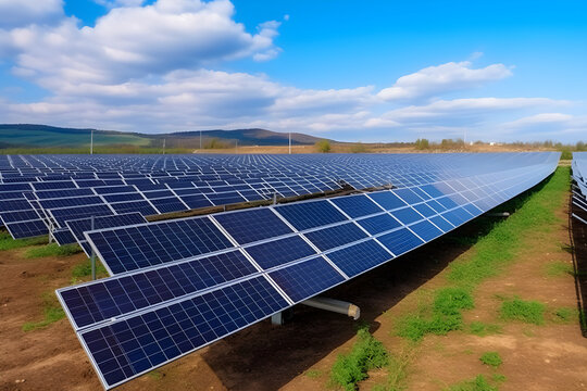 Solar panels. Concept: renewable energy, technology, electricity, service, green power. Generative AI