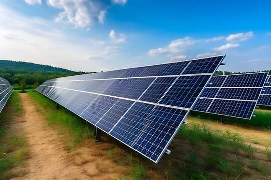 Solar panels. Concept: renewable energy, technology, electricity, service, green power. Generative AI