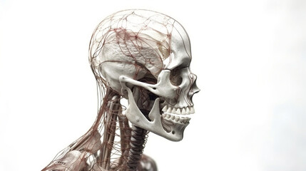 The human skull encases the brain and protects vital structures. Its shape and features vary among individuals and populations, and its study is crucial for understanding anatomy, evolution, and patho