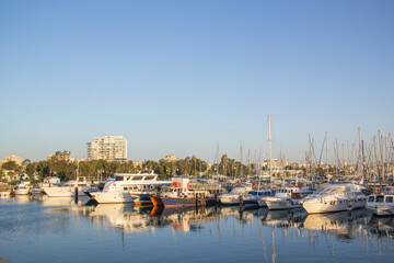 Fototapeta na wymiar Beautiful view of the yacht parking Larnaca, Cyprus