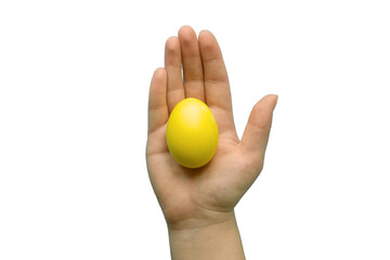 Colored Easter egg in a hand on a transparent background