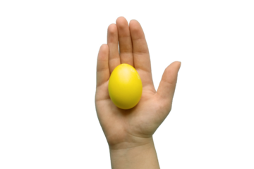 Colored Easter egg in a hand on a transparent background
