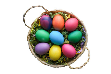 Fototapeta na wymiar Basket with easter colored eggs on a transparent background 